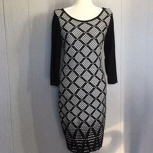 Ivanka Trump Black & White Fitted Knit Dress